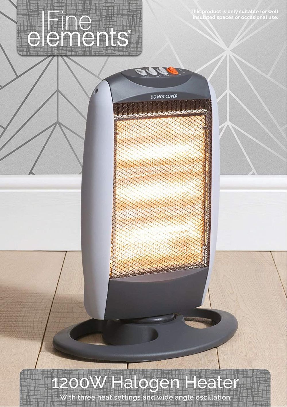 Fine Elements Halogen Heater 1200w with 3 Heat Setting and Wide