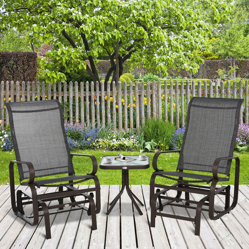 3 piece Outdoor Swing Chair with Tea Table Set, Patio Garden Rocking Furniture -