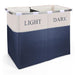 Lights and Darks Folding Laundry Sorter Basket Box Bag Bin Hamper Washing Cloths Storage 2 Compartments Metal - Navy Blue