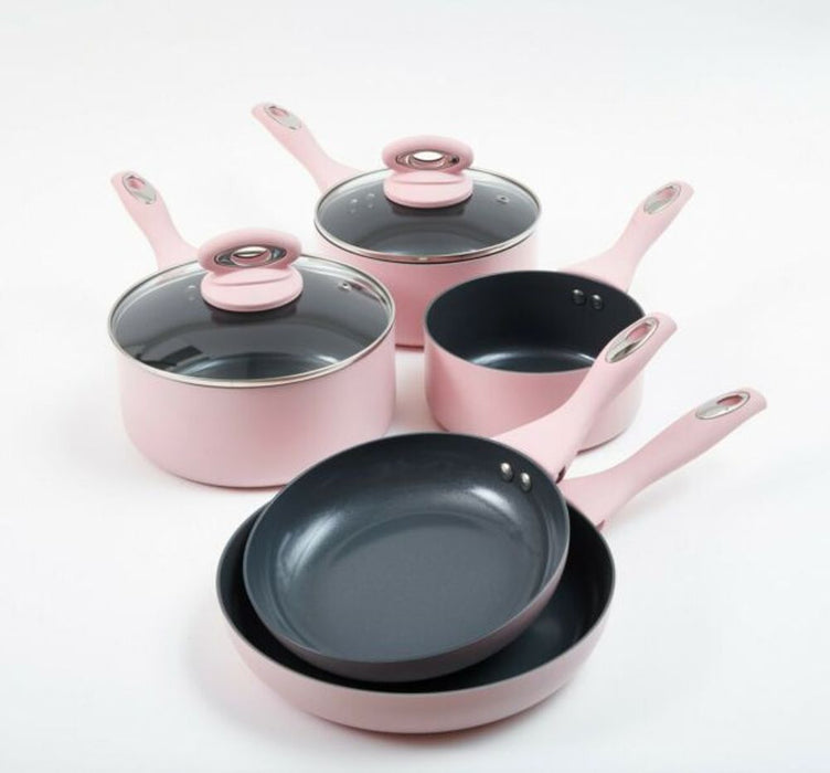 Cermalon 5-Piece Matt Blush Pink with Grey Sparkle Ceramic Non-Stick Pan Set -
