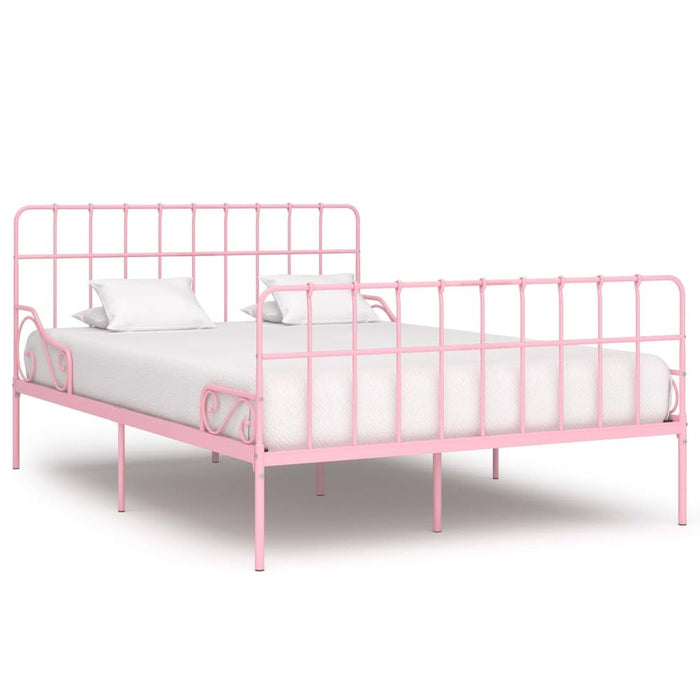 Bed Frame with Slatted Base Black White Grey & Pink Metal 90x200 cm to 200x200 cm - pink / 140 x 200 cm