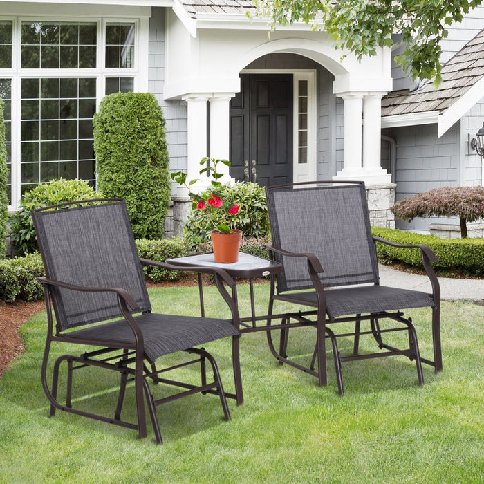 Double Glider Rocking Chairs Garden Table High Back Conversation Duo Set -