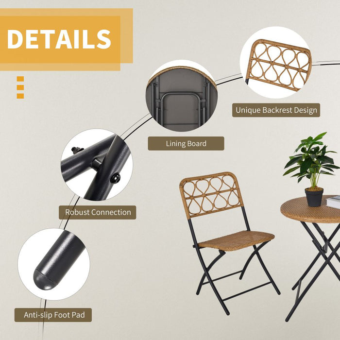 3 PCS Rattan Wicker Set Easy Folding, Hand Woven Rattan Coffee Table & Chairs -